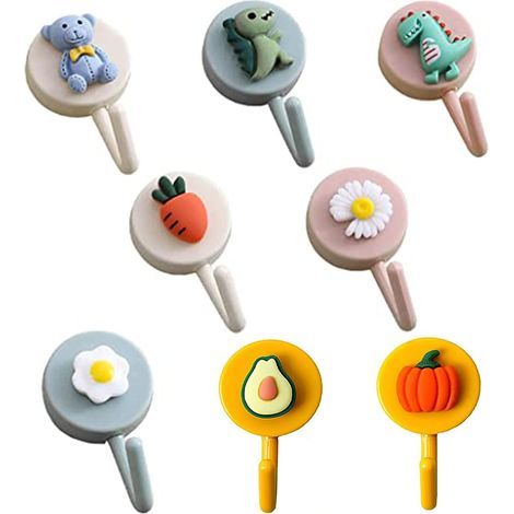 Lot de 8 crochets autocollants à motifs, crochets adhésifs à motifs de dessins animés, mignons (1/5)