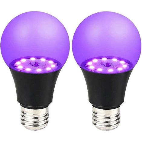 2 pièces E27 LED noir ampoule A19 18W UV noir lampe UVA 395nm Glow dans the Dark pour noirlights Masquerade Party (1/5)