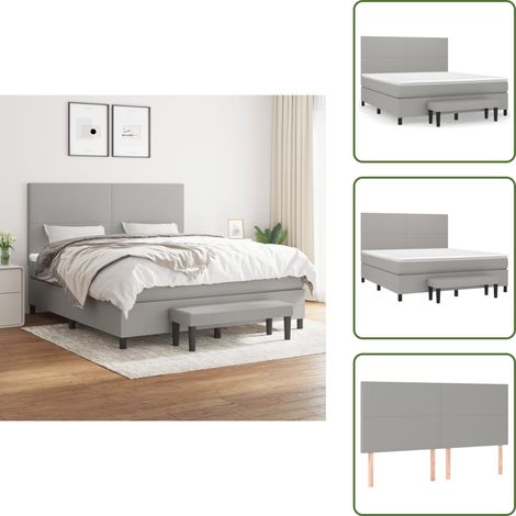 Boxspringbett mit Matratze Hellgrau 160x200 cm Stoff - Boxspringbett - Doppelbett - Bettenrahmen - Schlafraum - Hellgrau