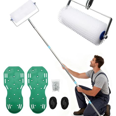 Kit de revêtement de sol, rouleau à pointes pointus, barre télescopique de 170 cm en acier inoxydable, chaussures à pointes époxy, kit d'outils de revêtement de sol pour sols autonivelants (1/5)
