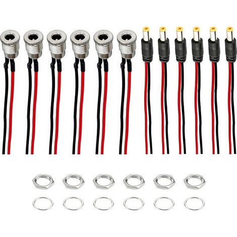 6 Pièces 18AWG 12V 5A Connecteur DC 5,5 x 2,1 mm, Câble Pigtail DC Mâle Femelle avec Prise Jack DC Écrous de Fixation, Adaptateur Caméra CCTV Ruban LED Audio Vidéosurveillance Bricolage Électronique (1/5)