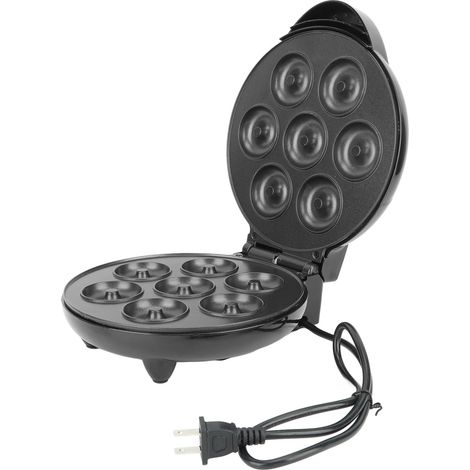 Gaufrier à donuts facile à démouler, chauffage double face anti-adhésif, machine électrique portable mini pour 7 beignets, prise US 110V, noir (1/5)