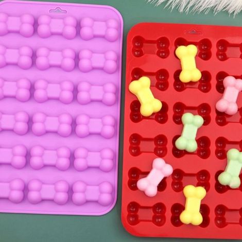 Moule à gâteau en silicone forme os de chien, 18 grilles, violet, dimensions 22,6 x 14,3 x 1,5 cm pour pâtisseries et confiseries (1/4)
