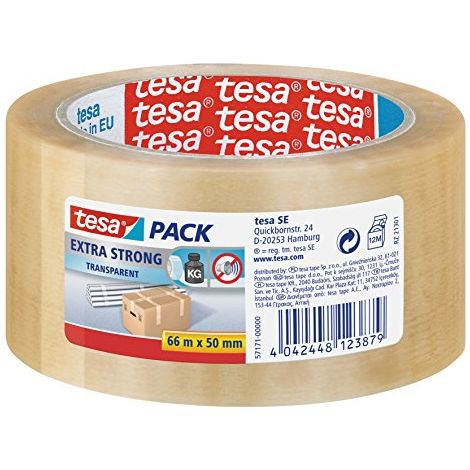 tesapack® Extra Strong Nastro da Imballaggio Extra Forte in PVC, 66m x 50mm, Trasparente (1/4)