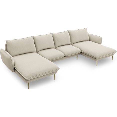 Canapé panoramique 6 places en tissu structurel beige (1/5)
