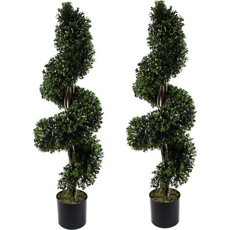 120cm Pair of Spiral Buxus Artificial Tree UV Resistant Topiary (1/4)