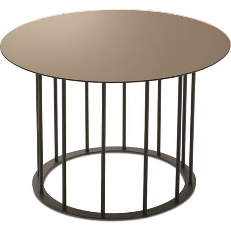 Tavolino tondo D60 cm con base in metallo Nero e piano in vetro Bronzo MUTE (1/2)