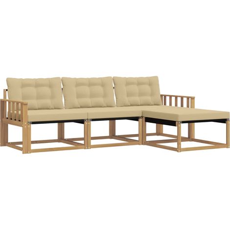 Conjunto de sofás de exterior con cojín 4 pcs y Beige vidaXL