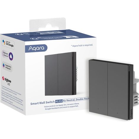 AqaraSmart Interruttore da parete H1 EU - Interruttore doppio senza cable neutro, Zigbee 3.0, grigio