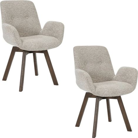 Set di 2 sedie design SORRANO girevoli a 360° in tessuto tweed taupe e piedi in rovere scuro (1/5)