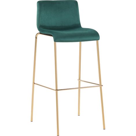Sgabello da bar x1 in velluto verde con struttura in metallo dorato a quattro gambe stile chic e moderno 100005949