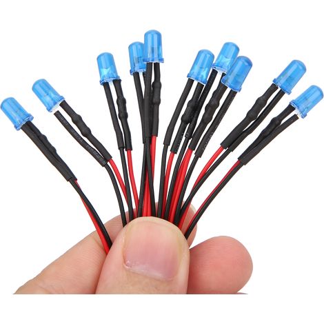 100 LEDs 12V mit Kabel, runder Kopf, hohe Helligkeit, direkt steckbare LED-Perlen, 20 cm lang, 5 mm blauer Ausgang. (1/5)
