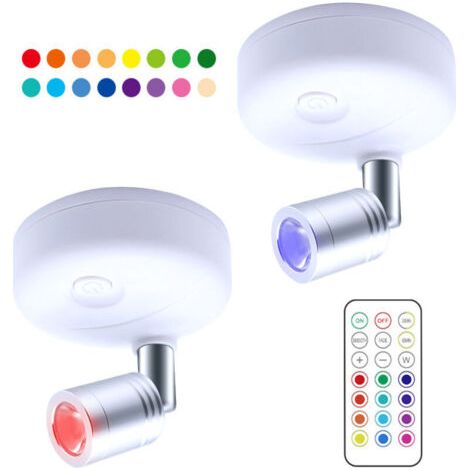 Projecteur LED sans fil à piles avec télécommande, éclairage de jeu de fléchettes Lampe d'accent pour éclairage de photos rotatives pour escalier de cuisine de peinture miroir,2 pièces,