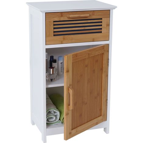 Commode HWC-A85, meuble de salle de bains, bambou, 71x40x31cm blanc (1/5)