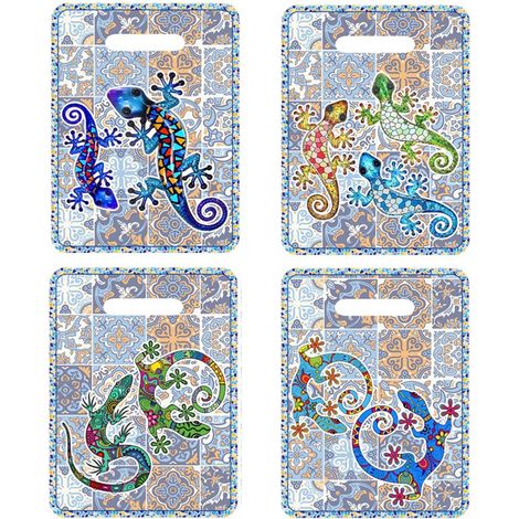 Set di 4 taglieri in ceramica con lucertole su piastrelle