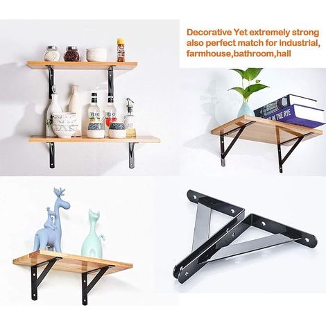 Wall Brackets Shelf Brackets Brackets 15 x 9.5 cm Floating Frame of 90 Degree Triangular Brackets Black (1/4)