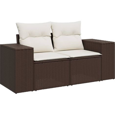 Maison Exclusive - Divano da Giardino a 2 Posti con Cuscini in Polyrattan Marrone