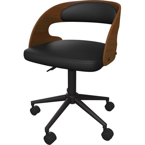 Chaise de bureau pivotante en bois foncé et PU noir - LOUIS