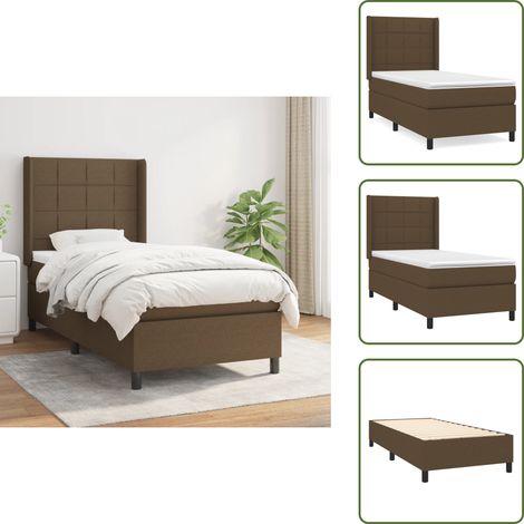 Sommier à lattes de lit avec matelas Marron foncé 90x190 cm - Lit Double - Lit Plateforme - Matelas À Ressorts Ensachés - Literie - Chambre À Coucher (1/5)