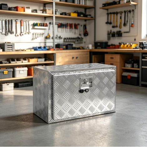 Caja de herramientas para camión de aluminio 76 L con cerradura y llaves, plata OKMYHOME (1/5)