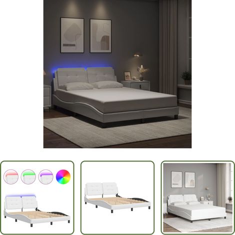LED-Leuchten - Bettgestell mit LED ohne Matratze "Zadar" Weiß 140x190 cm (1/5)