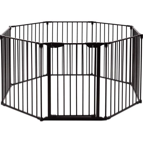 COSTWAY Cancelleto di Sicurezza, Barriera Protettiva per Camino Bambini Animali Domestici Scale, Pieghevole, Inclussa una Porta e 8 Elementi Laterali, in Ferro, 500x 74,5cm (Nero) (1/5)