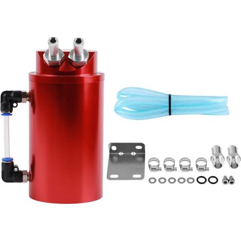 Réservoir de récupération d'huile en aluminium avec tuyau pour la plupart des voitures Recuperateur d'huile voiture Recuperateur vapeur d'huile Reservoir d'huile voiture, Raccords de tuyaux 10 et 15mm (1/5)