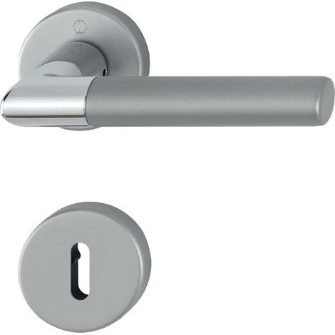 Poignée de porte sur rosace ronde - Lecce - Hoppe - Chromé mat - Clé L