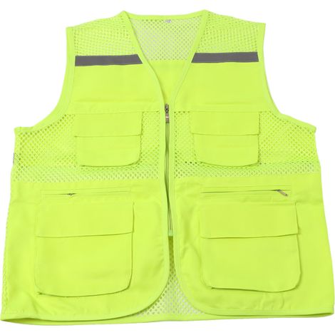 Gilet de sécurité haute visibilité imperméable respirant en maille réfléchissante pour chantier nocturne et voyage, taille 2XL, vert fluorescent (1/5)