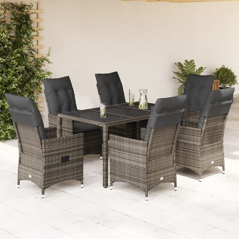 Set comedor jardín 7 pzas y cojines ratán sintético gris vidaXL (1/5)