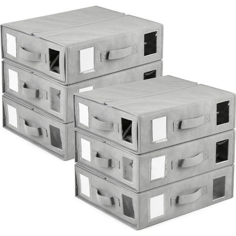 Lot de 6 Rangements de Draps, BoîTe de Rangement pour Drap Pliable avec FenêTre, Rangement Drap de Lit avec étiquette, pour le Rangement Sous le Lit, Dans les Armoires, Dans les Tiroirs -Gris (1/5)