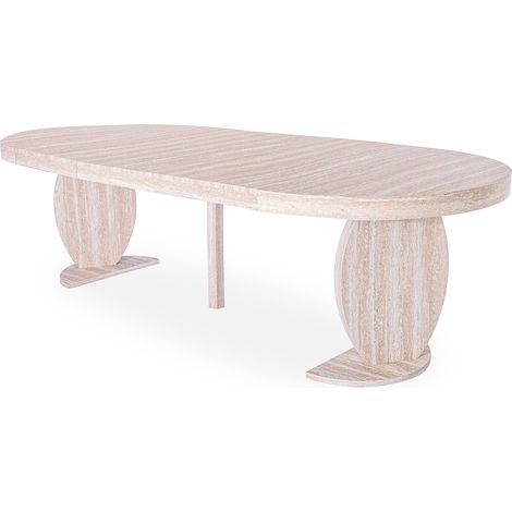 Table Ovale Extensible Effet travertin Beige – Pieds Design sculpturaux – Table à Manger Moderne 4 à 10 Personnes (1/5)