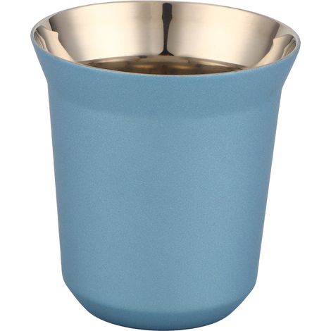 Tasse à café isotherme en acier inoxydable à double paroi, 160 ml, bleu clair, idéale pour la maison et les cafés. (1/5)
