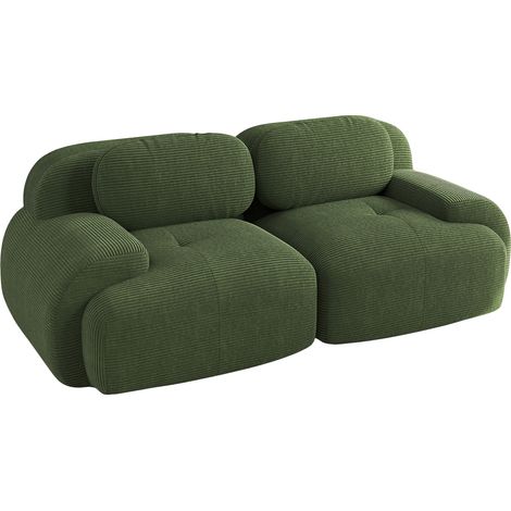 Sofá Modular de Esquina en Terciopelo Cotelé, Reposabrazos Curvos, Base Antideslizante, Sin Montaje, Verde (1/5)