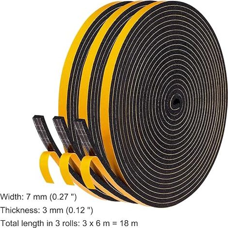 Bande d'Étanchéité 7x3mm Autocollante en Mousse Joint Fenêtre Boudin de Portes Isolation en Caoutchouc Noir (1/4)