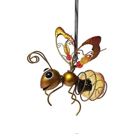 Statue d'insecte en fer solaire avec guirlande lumineuse LED, décoration suspendue pour arbre, clôture, cour ou jardin. (1/5)