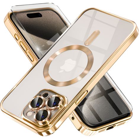 Funda para iPhone 15 Pro Max, Electro MagSafe, color dorado + protector de pantalla (1/5)