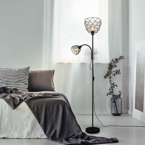 HAVAL PIANTANA METALLO NERO CON LAMPADA DA LETTURA CON ACCENSIONI SEPARATE H. 180CM 2 LUCI ATTACCO E14-E27 (1/5)
