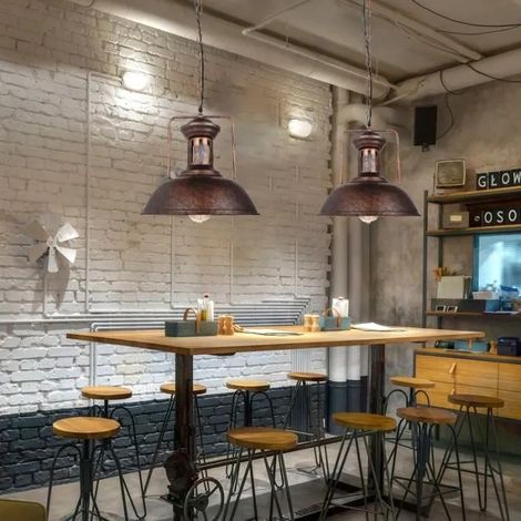 kawoo Lot de 2 Lustre Industrielle Rouille,Lampe Suspension Vintage Style Edison pour Salon Chambre (1/4)