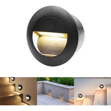 Eclairage D'escalier 3W 6-Pack,  Rond 85x85mm, IP65 Applique Encastrée, Luminaire D'escalier pour Escalier Mural, Douilles Encastrées 68mm (1/5)