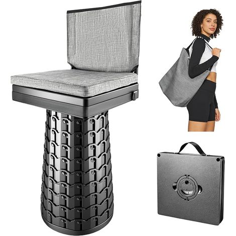 Tabouret avec dossier et coussin extra épais, chaise pliante carrée portable d'extérieur avec deux poches de rangement, siège télescopique pour le camping pêche randonnée voyages (1/5)