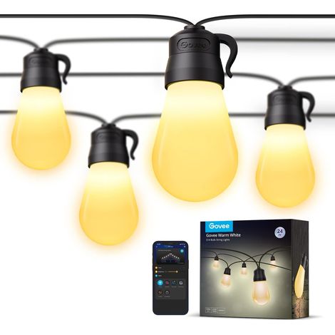 Guirnalda de luces exteriores de 7,3 metros (24 pies) con control por aplicación, luces inteligentes con 15 bombillas LED blancas cálidas regulables, resistentes al agua IP65 y a prueba de roturas, id (1/5)