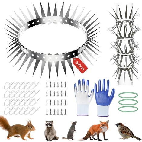 Ceinture Anti Chats 300cm pour Arbre et Gouttiere Piege a Fouine, Exterieur Acier Inoxydable Anti martre, chat, Protection Contre Les Martres, Ratons Laveurs et Chats pour Toit, Gouttiere,Maison,Arbre (1/5)