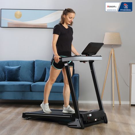 Tapis course électrique Noir pliable Aosom x FFHandball roulant 1 12 km/h 500 W écran LCD programmes