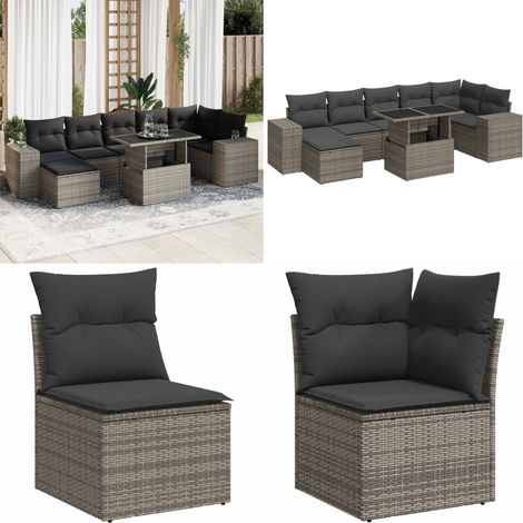 vidaXL Salon de jardin 8 pcs avec coussins gris résine tressée (1/5)