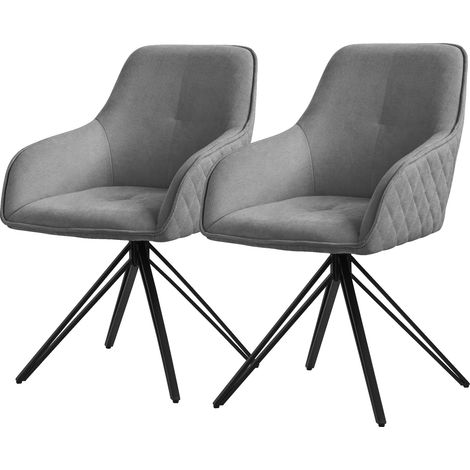 ML-Design Esszimmerstühle drehbar 2er Set, Textil Webstoff, Grau, Wohnzimmerstuhl mit Armlehne/Rückenlehne, 360° Drehstuhl, Polsterstuhl mit Metallbeine, Ergonomische Sessel, Küchenstuhl Loungesessel