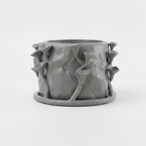 Pot de fleurs moderne gris en forme de champignon, style artistique (1/3)