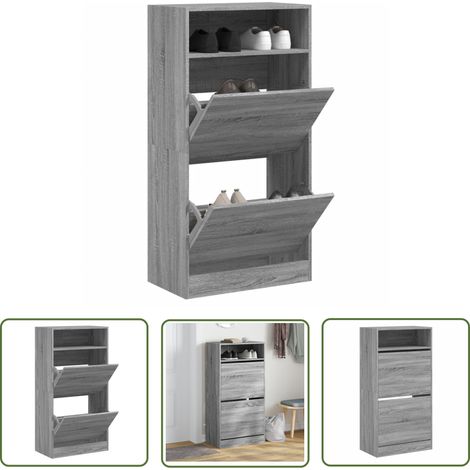 The Living Store Schuhschrank Grau Sonoma 60x34x116 cm Holzwerkstoff - Schuhschrank - Schrank Für Schuhe - Garderobe - Schuhregal - Holzwerkstoffmöbel (1/5)
