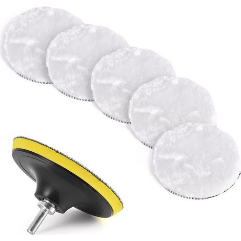 Juego de 7 almohadillas de pulido de lana de 150 mm, esponja para pulir coches con broca M14 para pulir y encerar. (1/5)