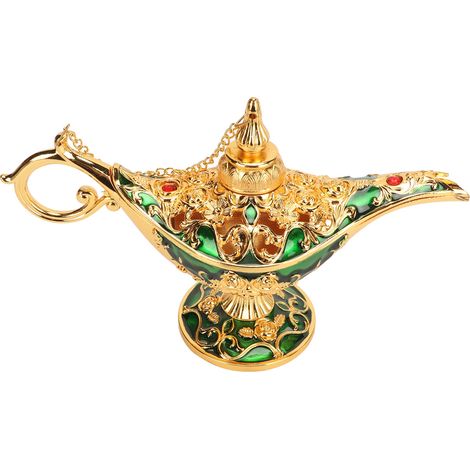 Lampe Magique Aladpin Raffinée aux Motifs en Relief en Alliage, Couleurs Lumineuses et Résistantes, pour Chambre Bureau, Dorée et Verte, 22 cm (1/5)